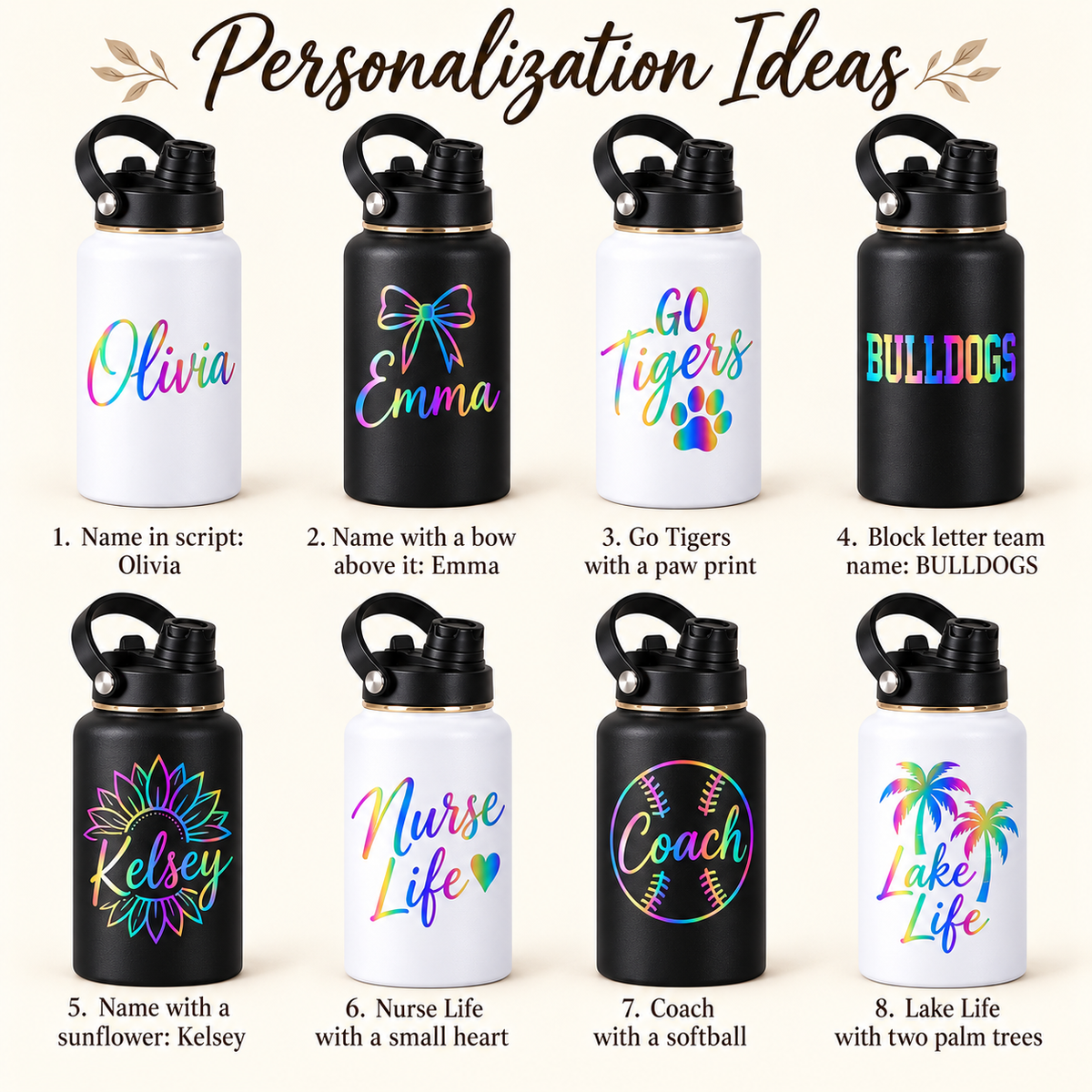 Personalized 32oz Water Bottle — Rainbow Engraved