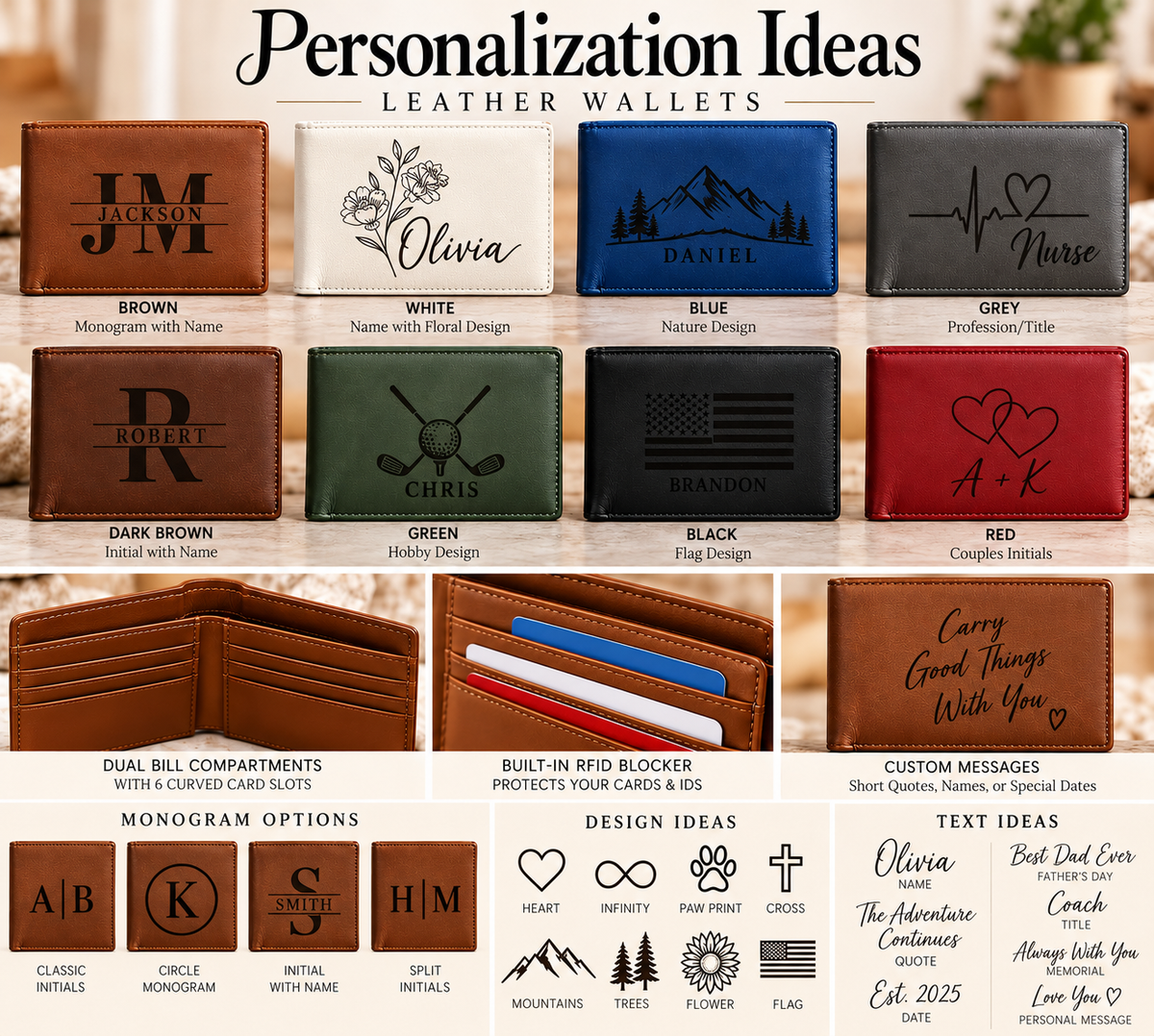 Personalized Leather Wallet — Laser Engraved