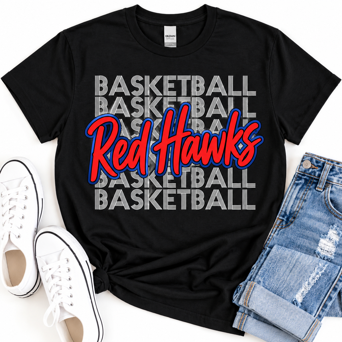 Hiawatha Red Hawks Stacked Basketball