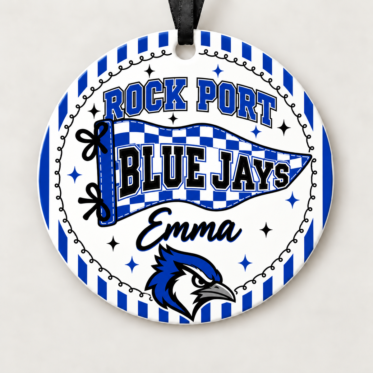 Rock Port Blue Jays Personalized Christmas Ornament, 4" Ceramic