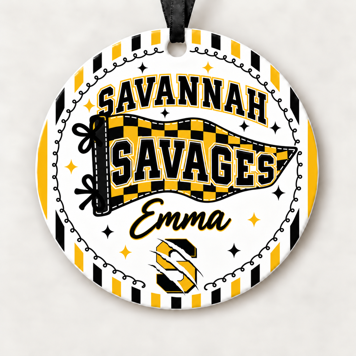 Savannah Savages Personalized Christmas Ornament, 4" Ceramic