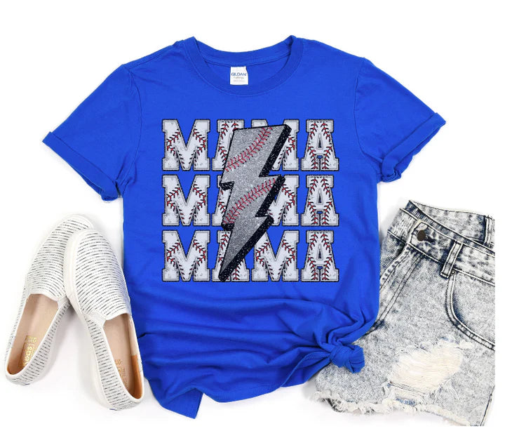 Mama Lightening Bolt Faux Glitter
