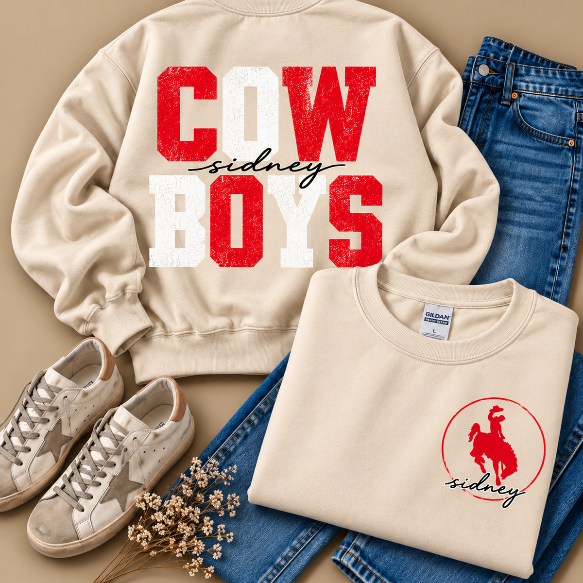 Sidney Cowboys Stacked Mascot Sweatshirt