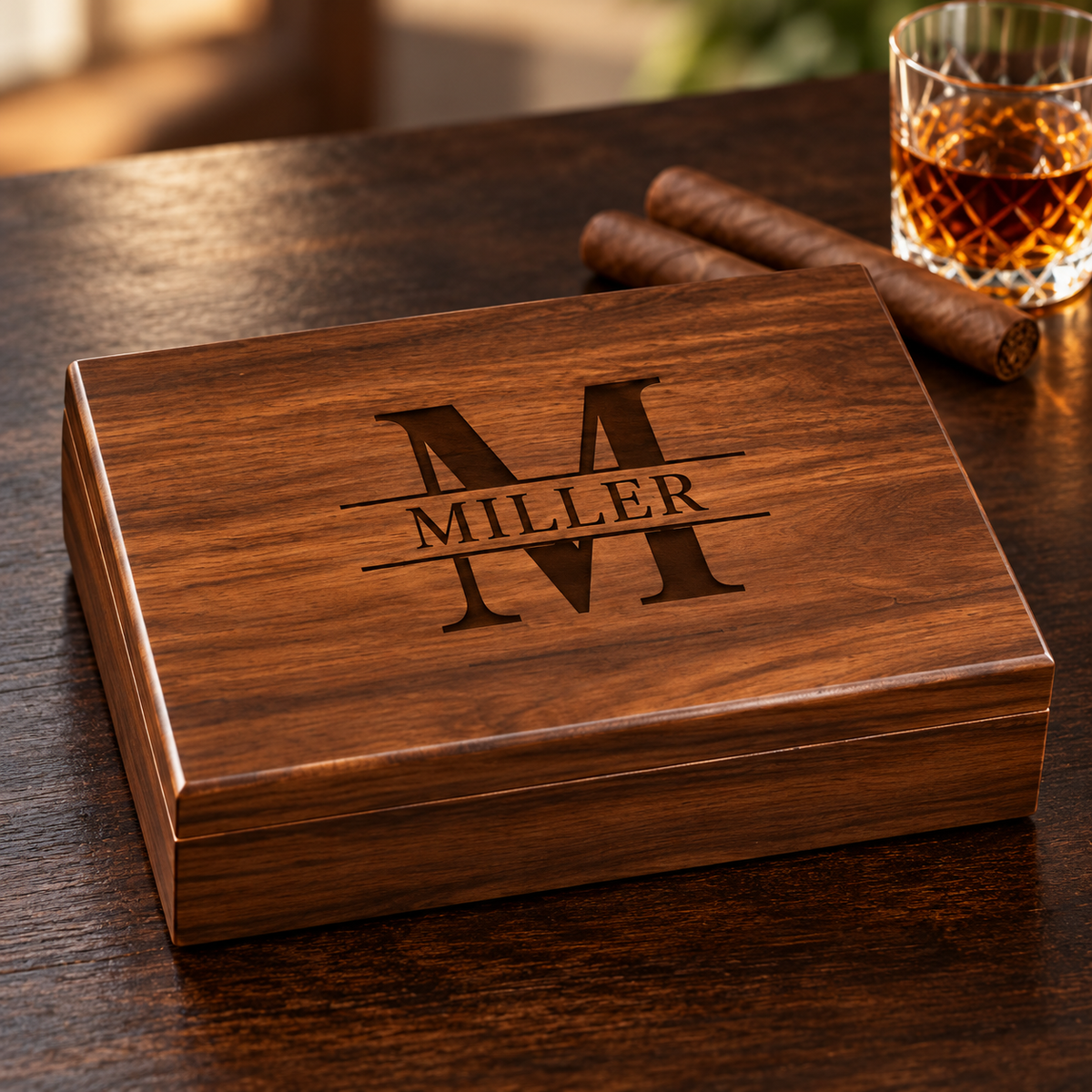 Personalized Cigar Humidor Box — Laser Engraved