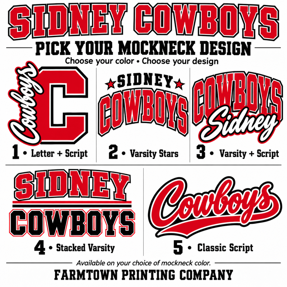 Sidney Cowboys Mockneck - Pick Your Design - Pre-Order