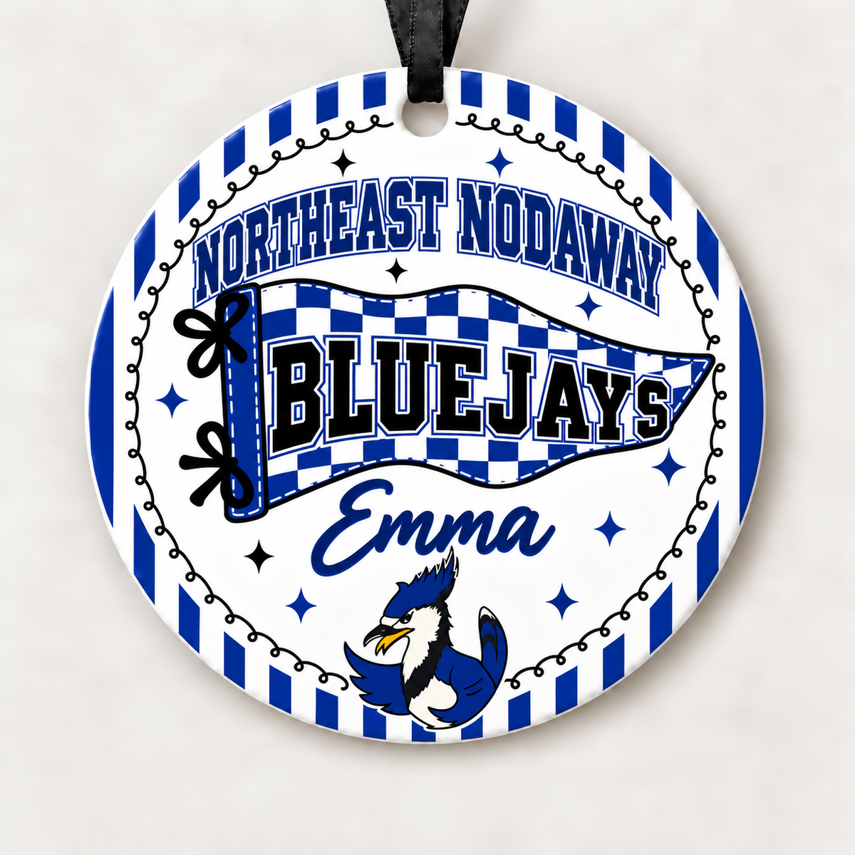 Northeast Nodaway Blue Jays Personalized Christmas Ornament, 4" Ceramic
