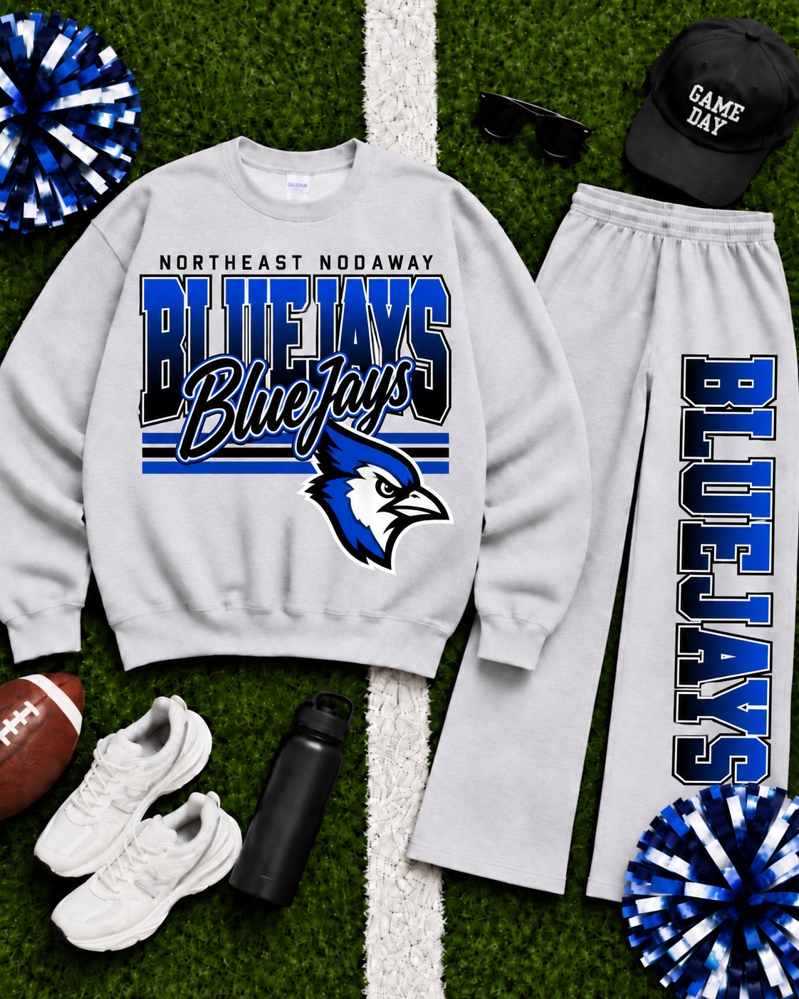 Northeast Nodaway Blue Jays Ombre Varsity Crew & Wide Leg Sweatpants