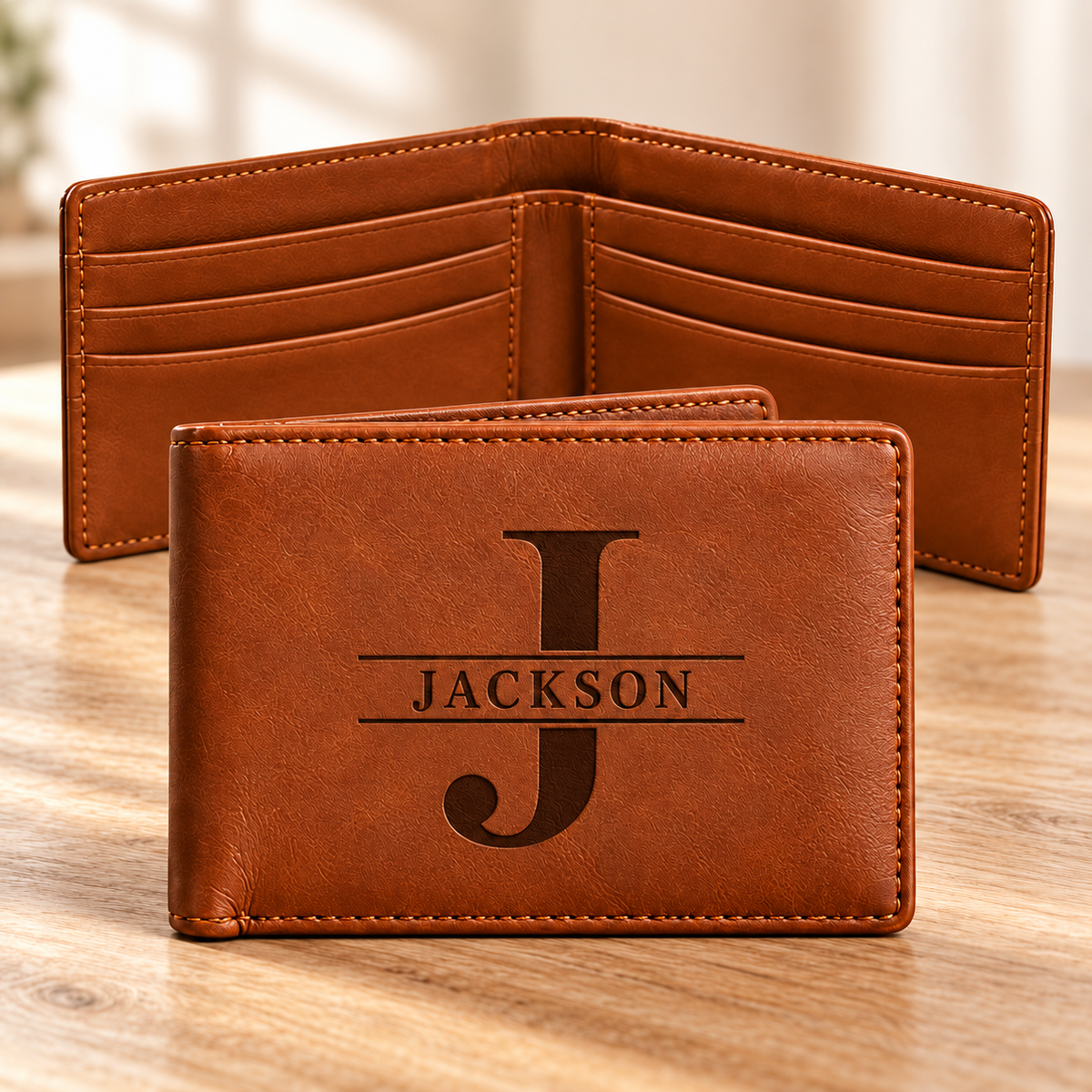 Personalized Leather Wallet — Laser Engraved