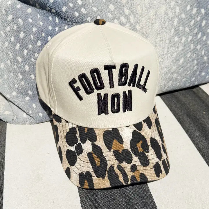 Football Mom — Embroidered Leopard Brim Hat