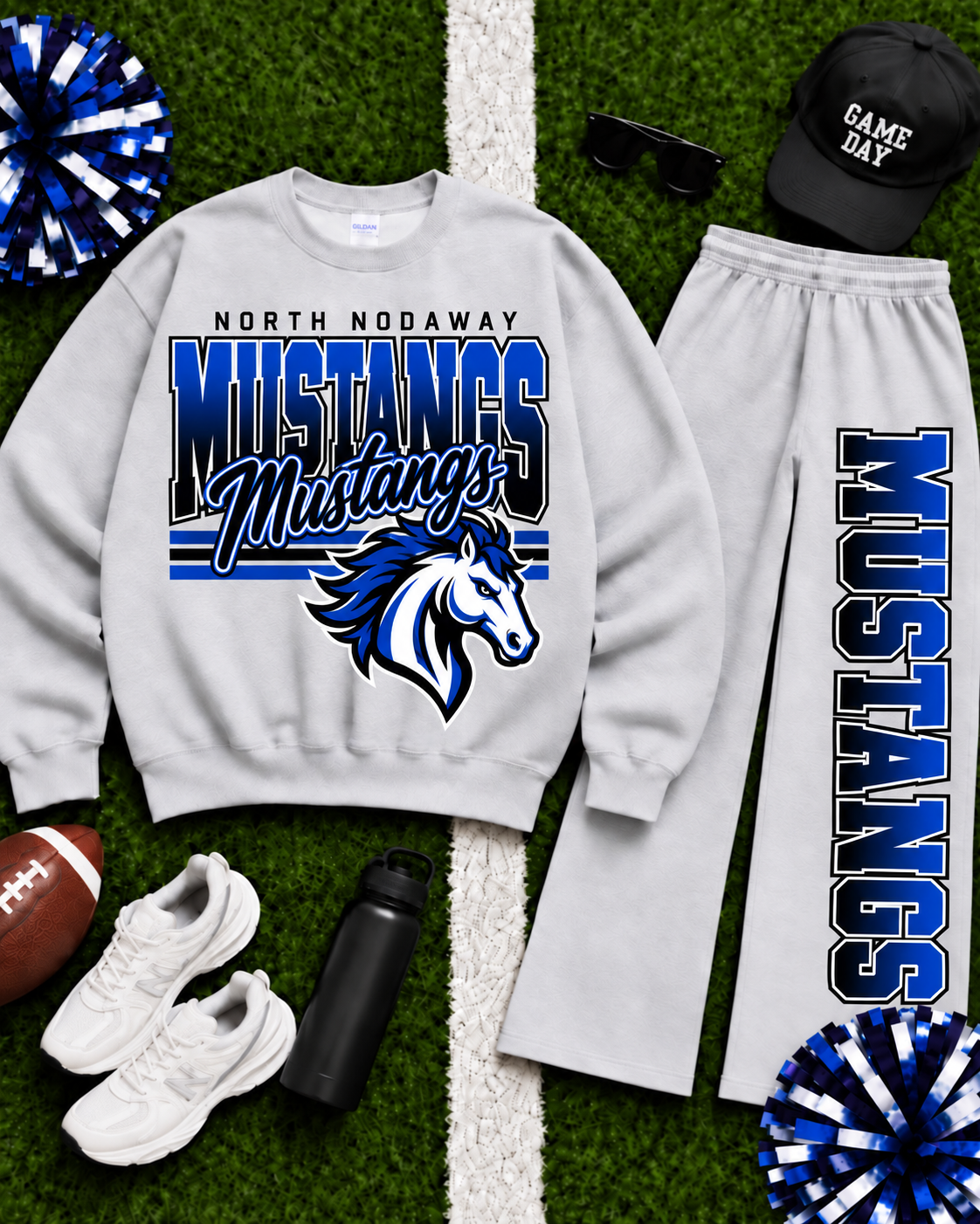 North Nodaway Mustangs Ombre Varsity Crew & Wide Leg Sweatpants