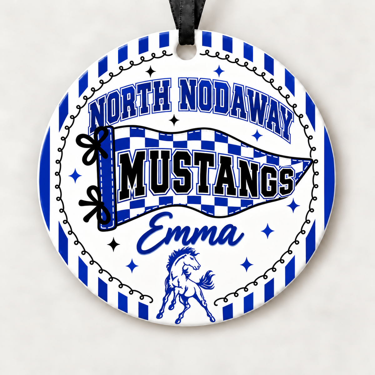 North Nodaway Mustangs Personalized Christmas Ornament, 4" Ceramic