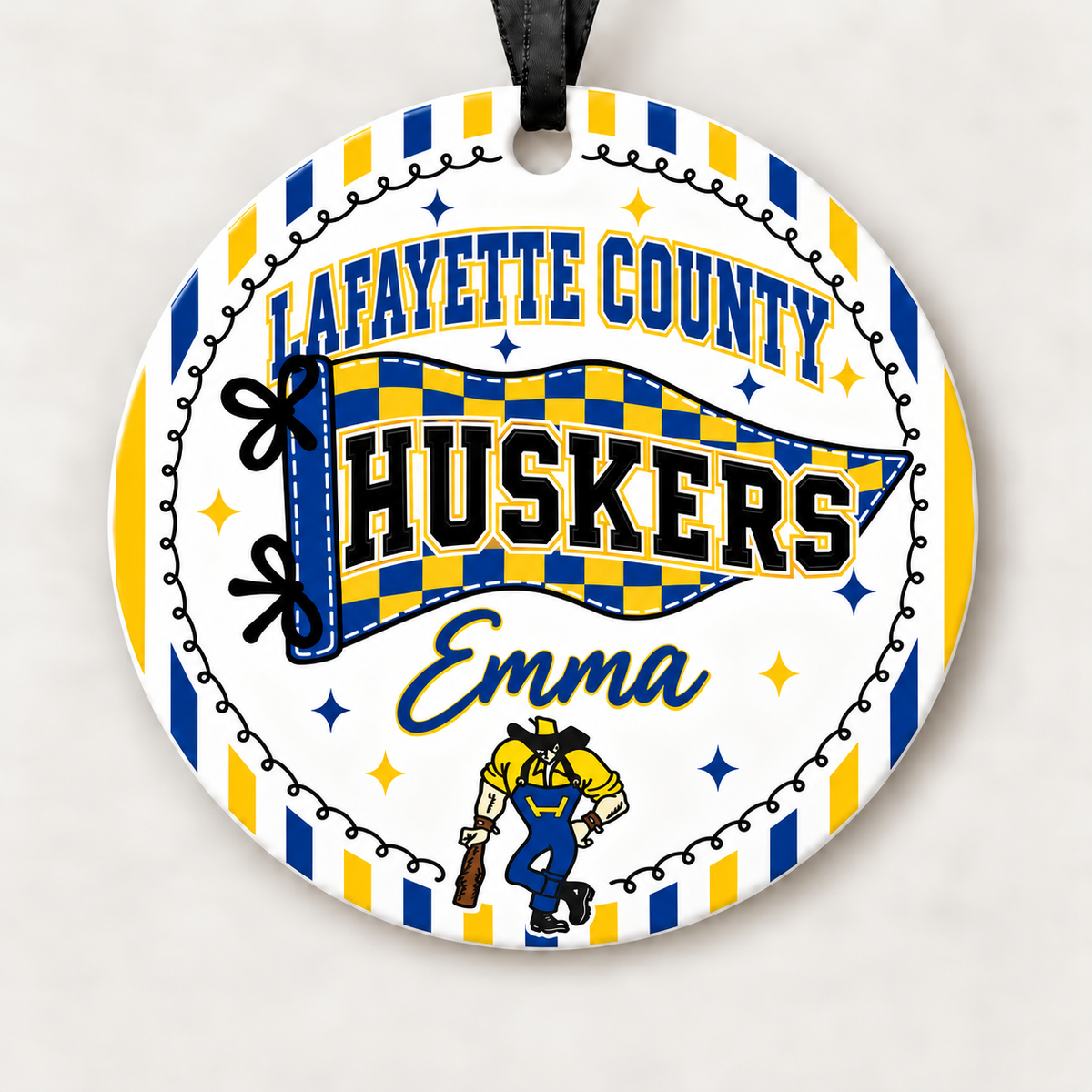 Lafayette County Huskers Personalized Christmas Ornament, 4" Ceramic