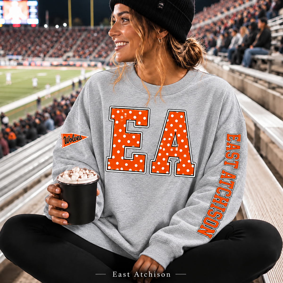 East Atchison Wolves Polka Dot Varsity Letter Sweatshirt & Hoodie
