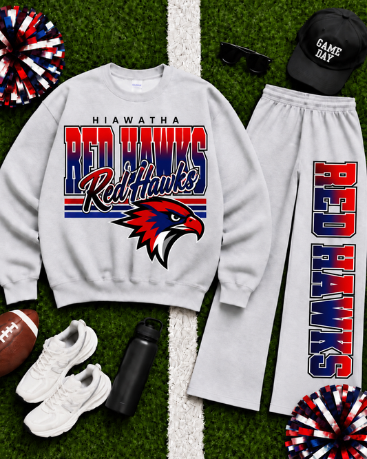 Hiawatha Red Hawks Ombre Varsity Crew & Wide Leg Sweatpants