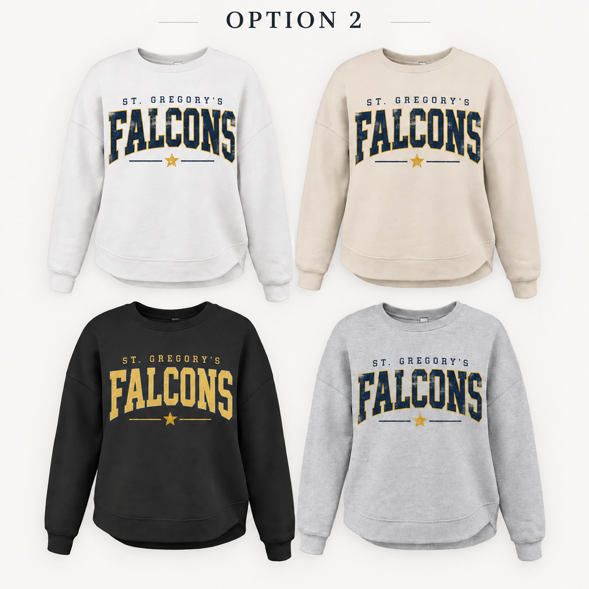 St. Gregory's Falcons Varsity Star Tee, Crew, Hoodie & Curve Bottom Crew