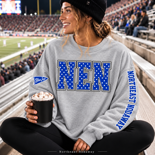 Northeast Nodaway Blue Jays Polka Dot Varsity Letter Sweatshirt & Hoodie