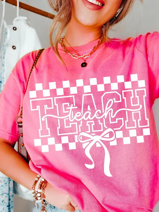 Checkered TEACH Bow Tee