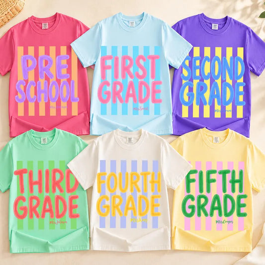Custom Grade Tee — Bright Stripes