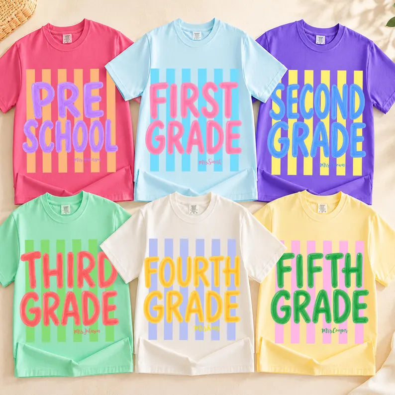 Youth Custom Grade Tee — Bright Stripes